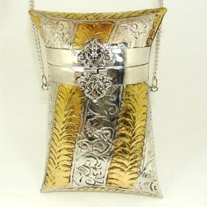 Gold and Silver Ornate Metal Crossbody Bag